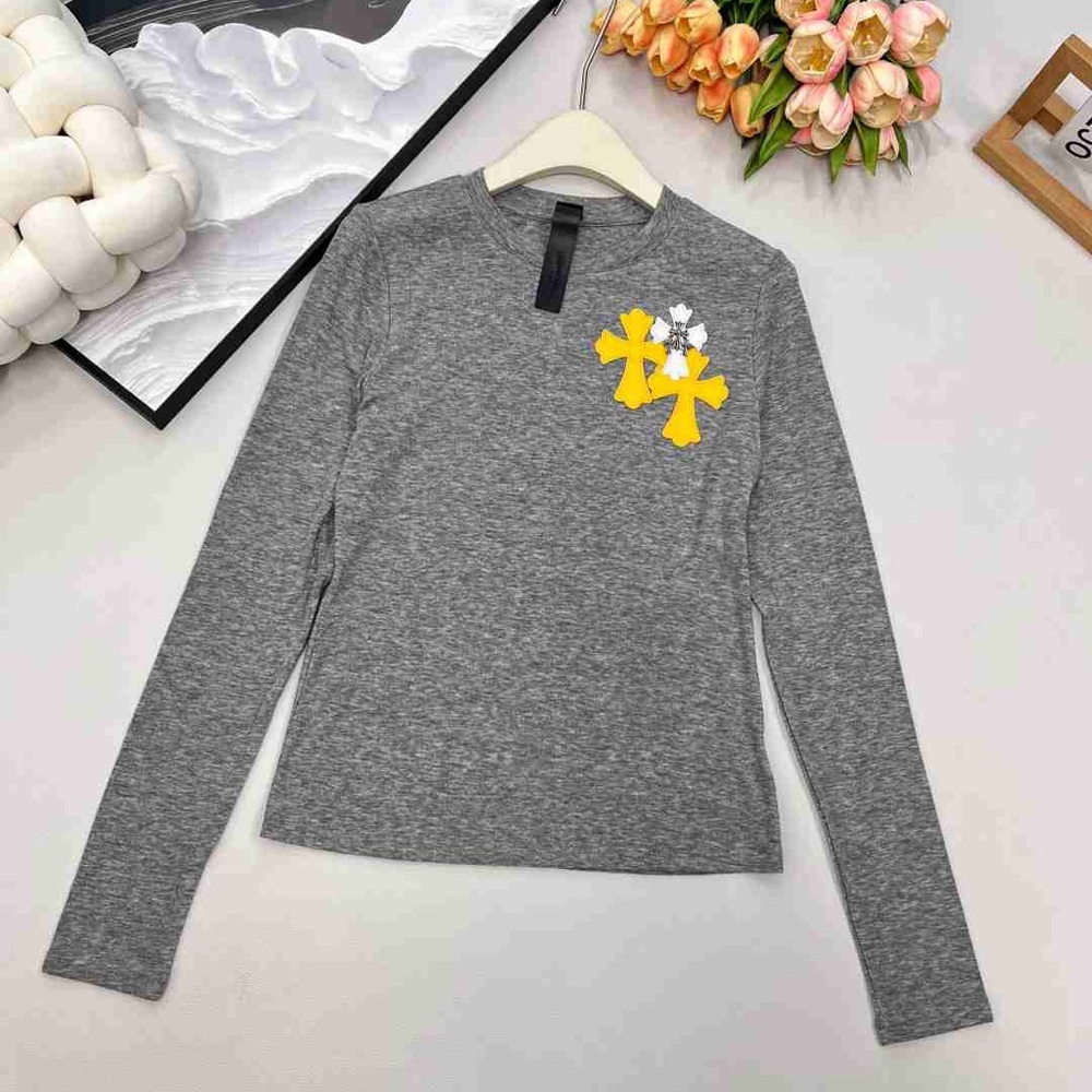 Chrome Hearts Heather Gray Tee with Yellow and White Crosses